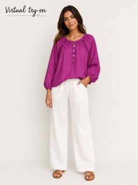 Cleobella Fuchsia Button-Front Blouse 100% Organic Cotton Size L